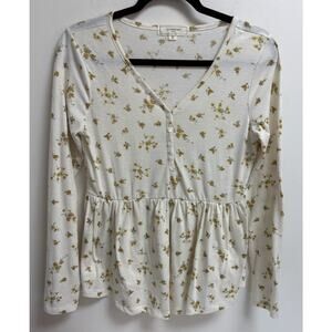 No Comment NYLA Floral Babydoll Peplum Top Womens Medium Long Sleeve Cream